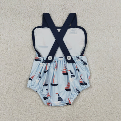 Sibling Baby Boys Boats Shirt Top Short Clothes Set Strap Rompers