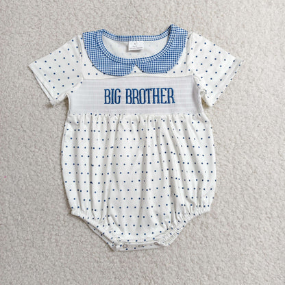 Sibling Smocked Little Sister Brother Baby Kids Short Sleeve Polka Dots Rompers