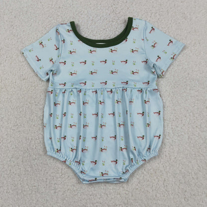 Sibling Baby Boys Girls Ducks Hunting Shorts Set Pockets Knee Length Dress Rompers