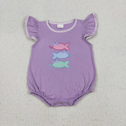 Sibling Baby Kids Embroidery Fishes Top Stripe Short Hunting Clothes Set Rompers