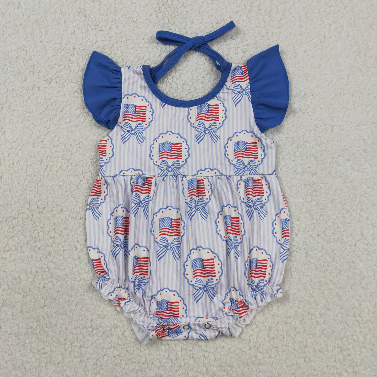 Sibling Baby Girls Flags Bows Tunic Ruffle Short 4th of July Clothes Set Rompers