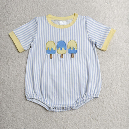 Sibling Baby Boys Embroidery Popsicle Stripe Top Pockets Short Clothes Set Rompers
