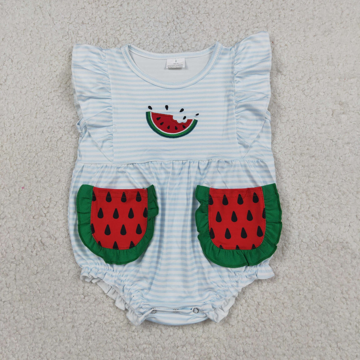 Sibling Baby Girls Embroidery Watermelons Pockets Tunic Ruffle Short Clothes Set Rompers