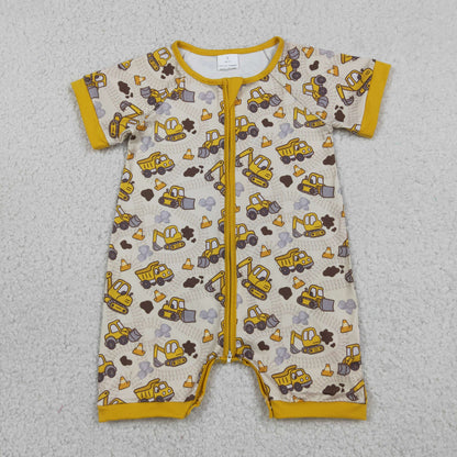 Sibling Baby Boys Excavators Tools Button Polo Shirts Top Zip Rompers