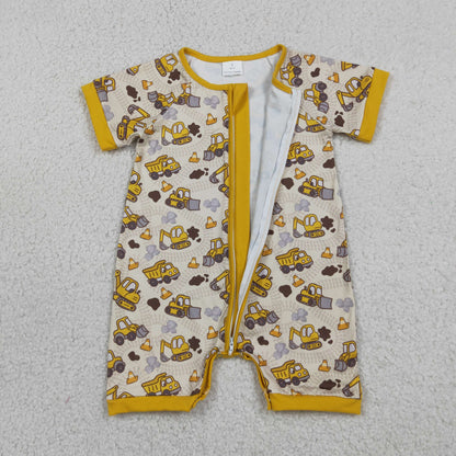 Sibling Baby Boys Excavators Tools Button Polo Shirts Top Zip Rompers