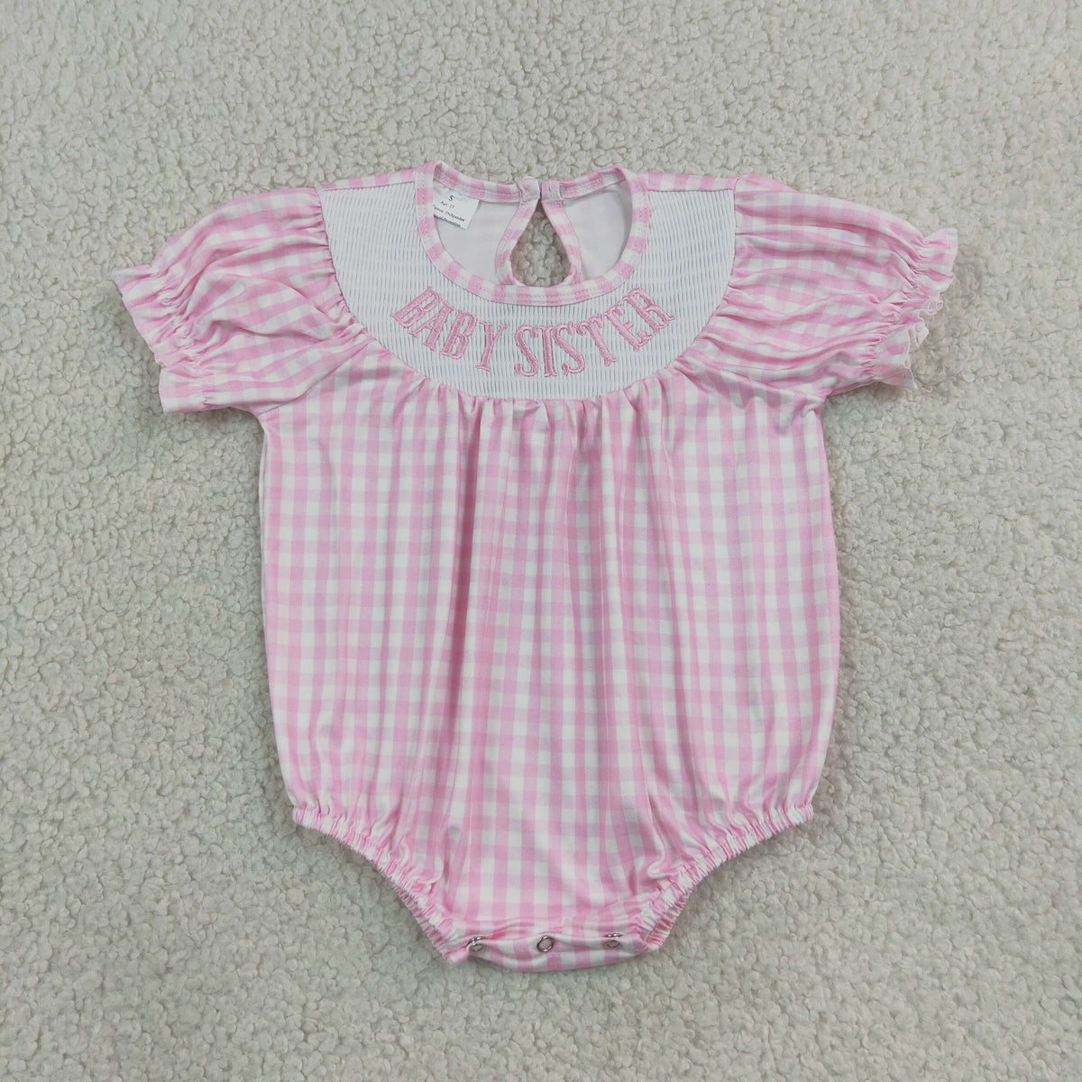 Sibling Smocked Baby Sister Brother Baby Kids Short Sleeve Pink Blue Checked Rompers