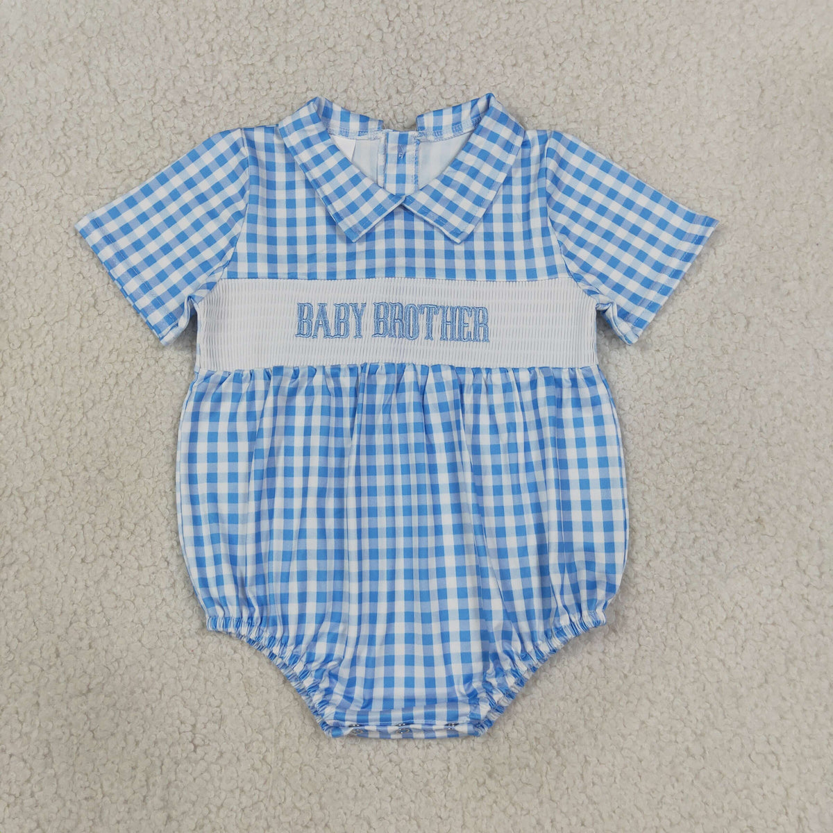 Sibling Smocked Baby Sister Brother Baby Kids Short Sleeve Pink Blue Checked Rompers
