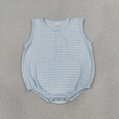 Sibling Baby Boys Sleeveless Colorful Checked Button Pocket Rompers