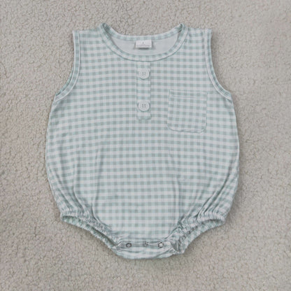 Sibling Baby Boys Sleeveless Colorful Checked Button Pocket Rompers