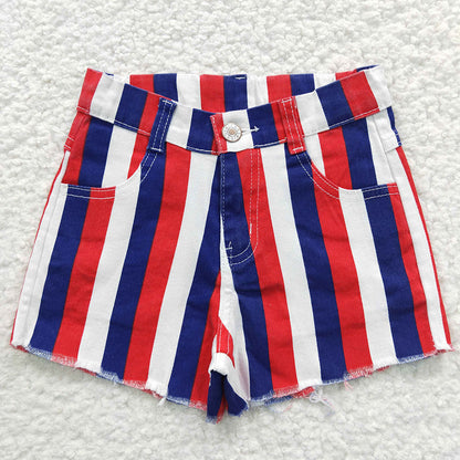 Sibling Baby Girls 4th Of July Stripe Denim Jeans Shorts