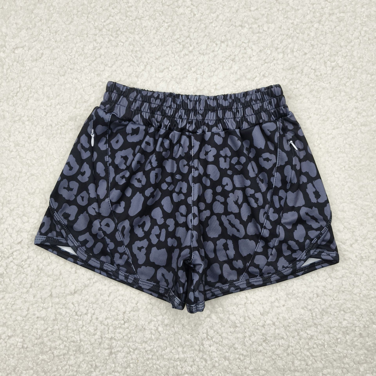SS0467 Baby Girls Black Leopard Pockets Yoga Active Shorts Bottom