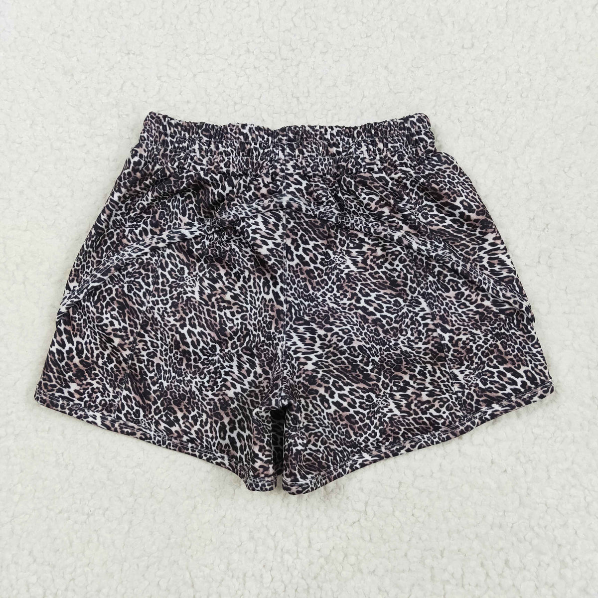 SS0480 Baby Girls Brown Leopard Pockets Yoga Active Shorts Bottom