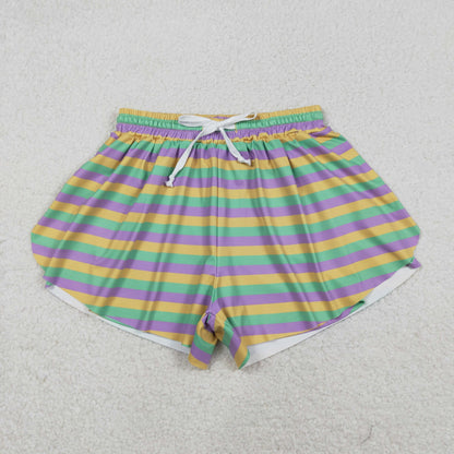 Mama and Me Mardigras Donuts Stripe Yoga Active Shorts Bottoms