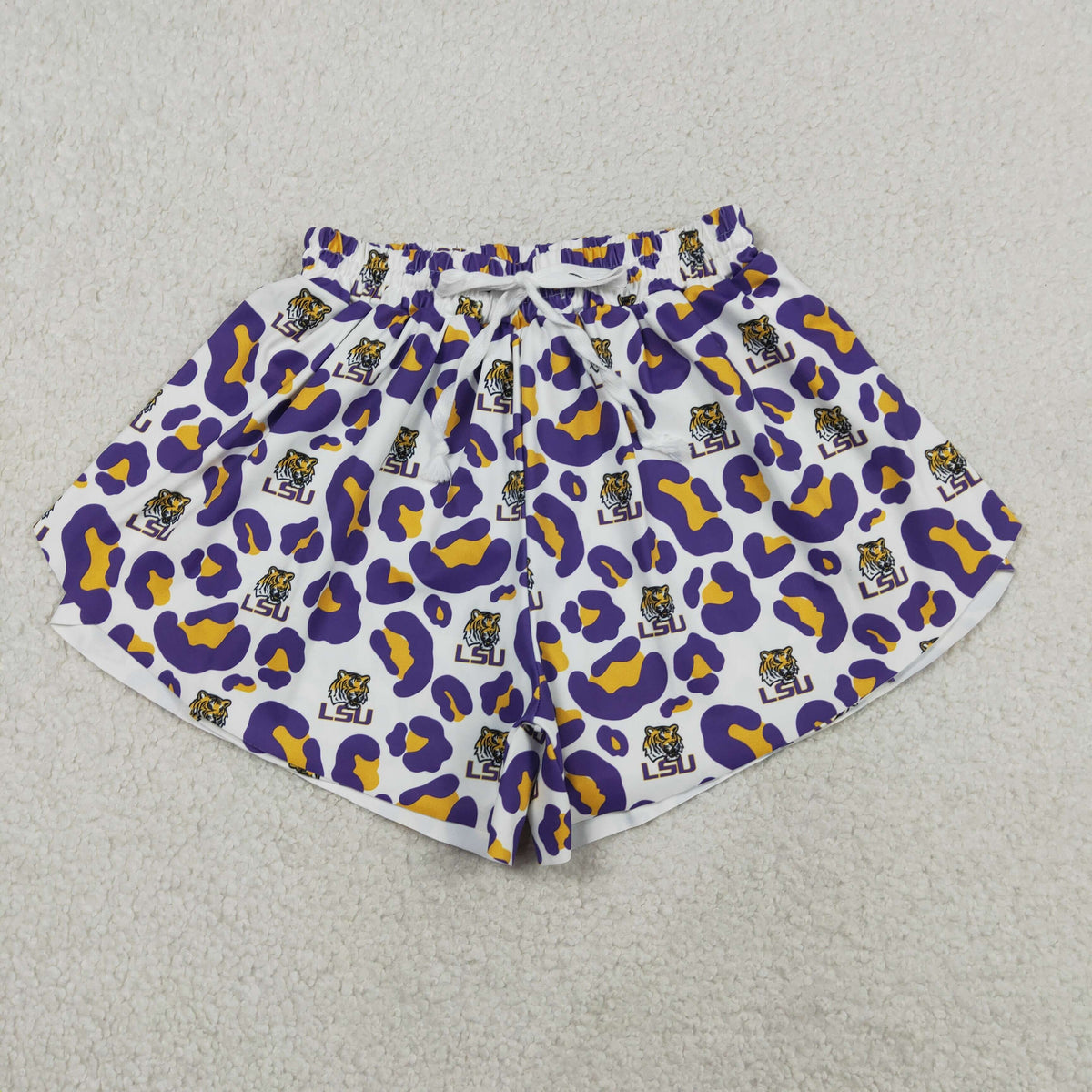 Mama and Me Girls Purple Leopard LSU Tiger Team Yoga Active Butterfly Shorts Bottom