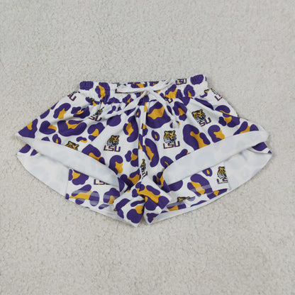 Mama and Me Girls Purple Leopard LSU Tiger Team Yoga Active Butterfly Shorts Bottom