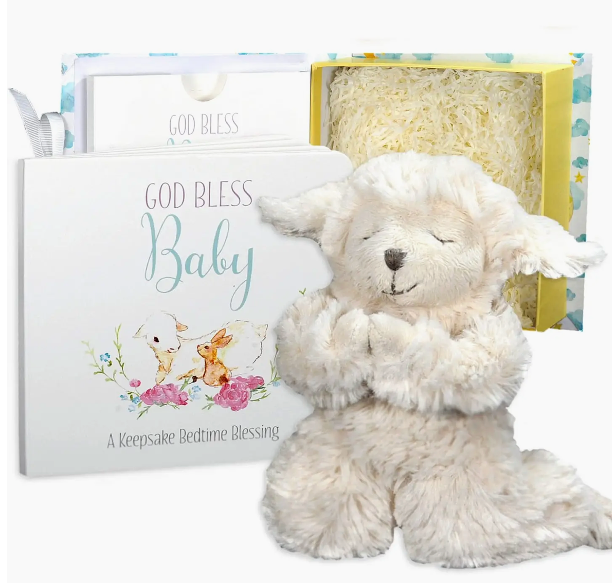 God Bless Baby Gift Set w/ Book, Praying Lamb and Book