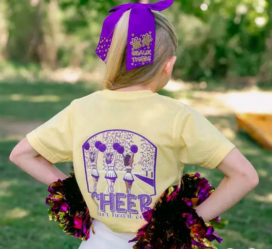 Purple + Gold Cheerleader Football Tee – Kids Game Day Shirt