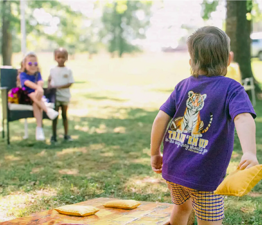 Train Up A Tiger | Football Kid’S Tee | Purple + Gold