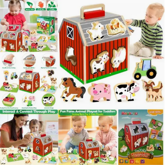 Baysing Toy - Premium Wooden Stem Barn Toy - Shape Sorter