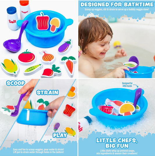 Tub Works® Tub Soup™ Scoop, Strain & Play Bath Toy | Toddler Water Scoop, Sensory Strainer & Pretend Play Bath Tool