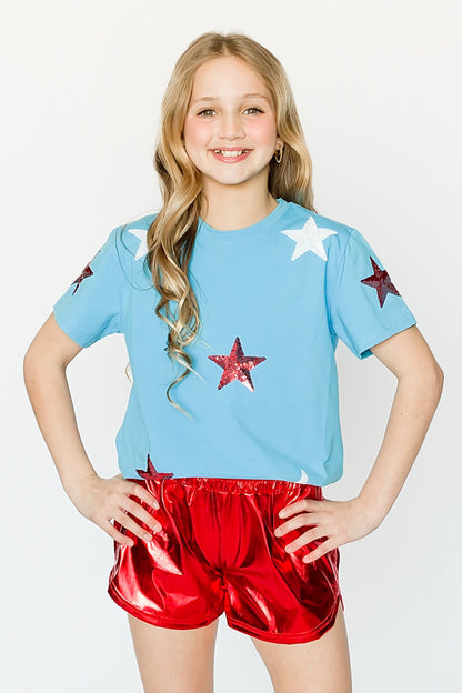 Kids' Sequin Stars Tee - Light Blue