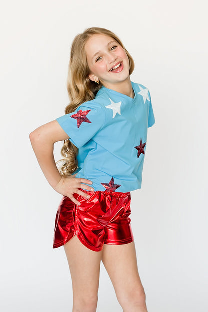 Kids' Sequin Stars Tee - Light Blue