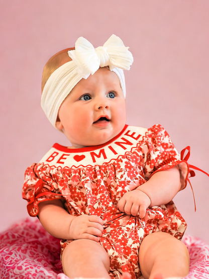 Valentine's Day "BE ❤ MINE" Embroidered Floral Girls' Romper