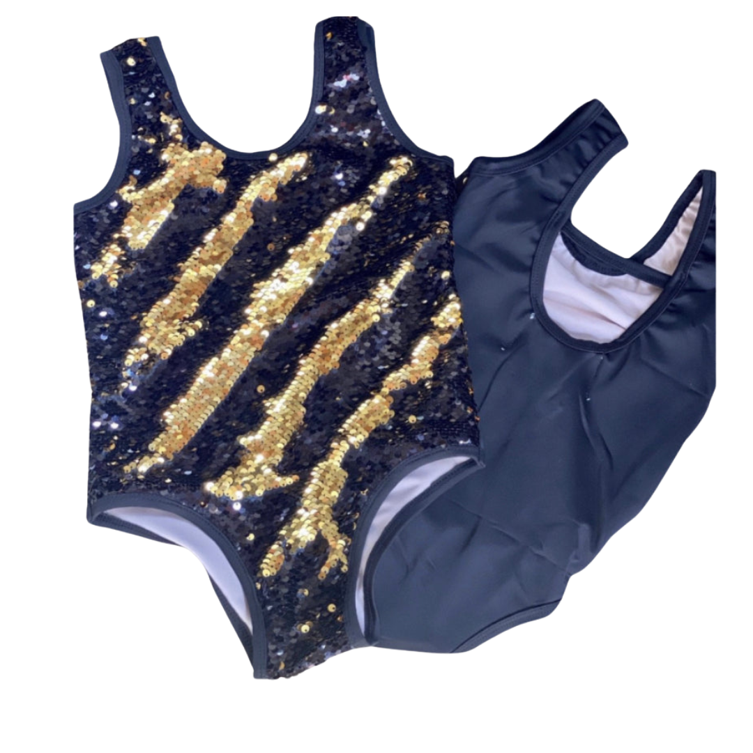 Black and Gold Flip Sequin Leotard