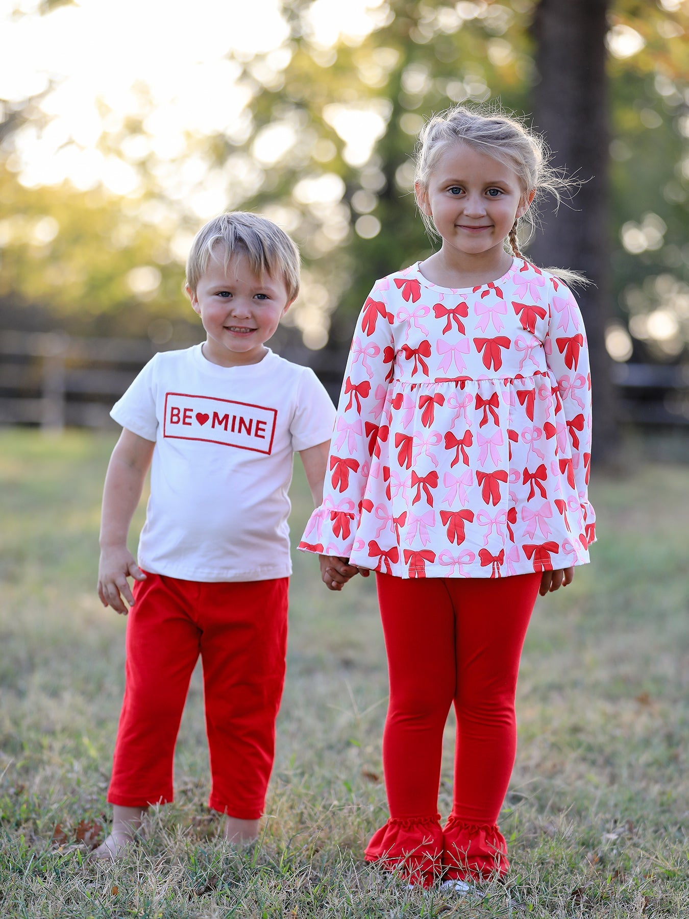 Baby Girls Valentine’s Bow Print Long Sleeve Ruffle Set