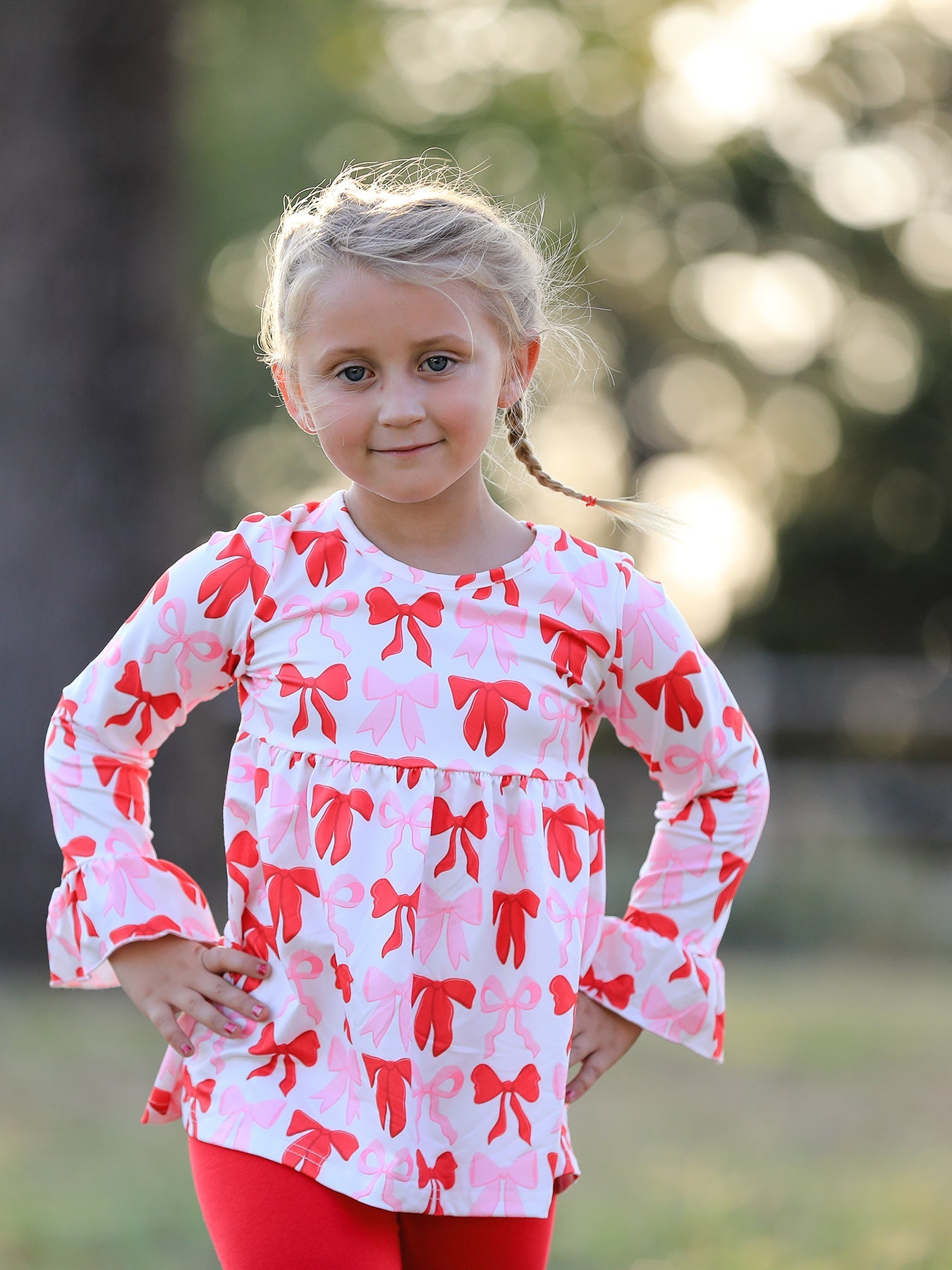 Baby Girls Valentine’s Bow Print Long Sleeve Ruffle Set
