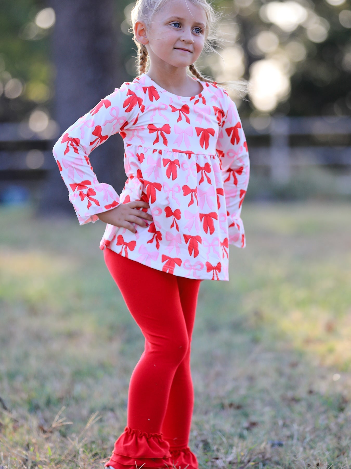 Baby Girls Valentine’s Bow Print Long Sleeve Ruffle Set