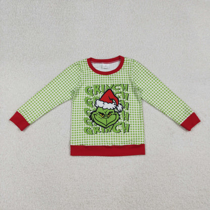 Sibling Baby Boys Green Faces Christmas Checked Tee Shirts Top Rompers