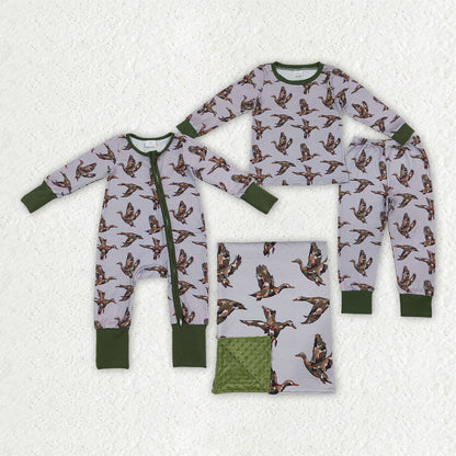 Sibling Baby Boys Camo Ducks Plaid Pant Hunting Pajamas Sets Zip Romper Pant Blanked