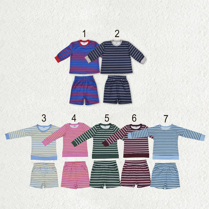 Sibling Baby Girls Long Sleeves Stripe Top Short Yoga Active Clothes Sets