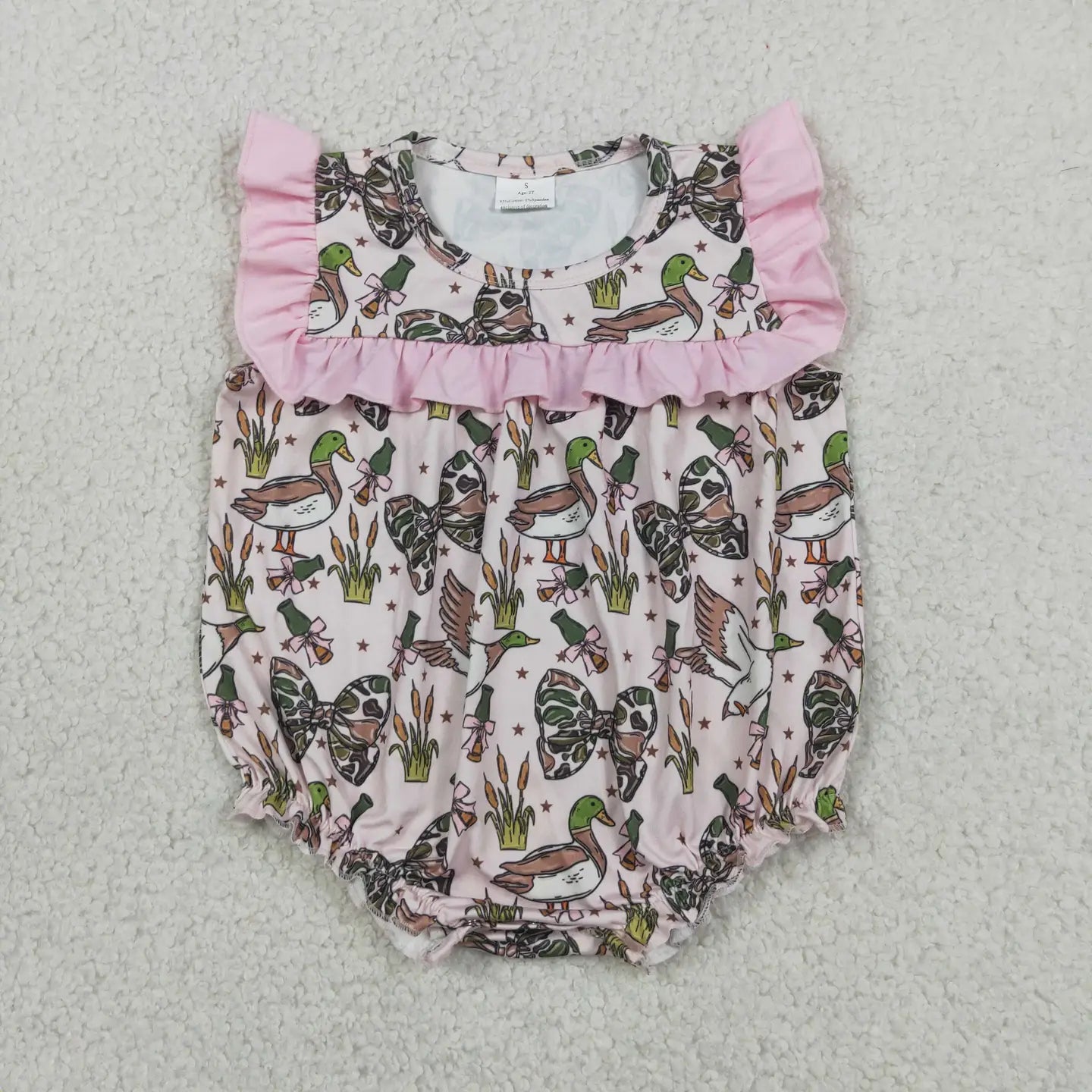 Pink Camo Duck Ruffle Baby Bubble | Girls Boutique Duck Hunting Bubble Romper