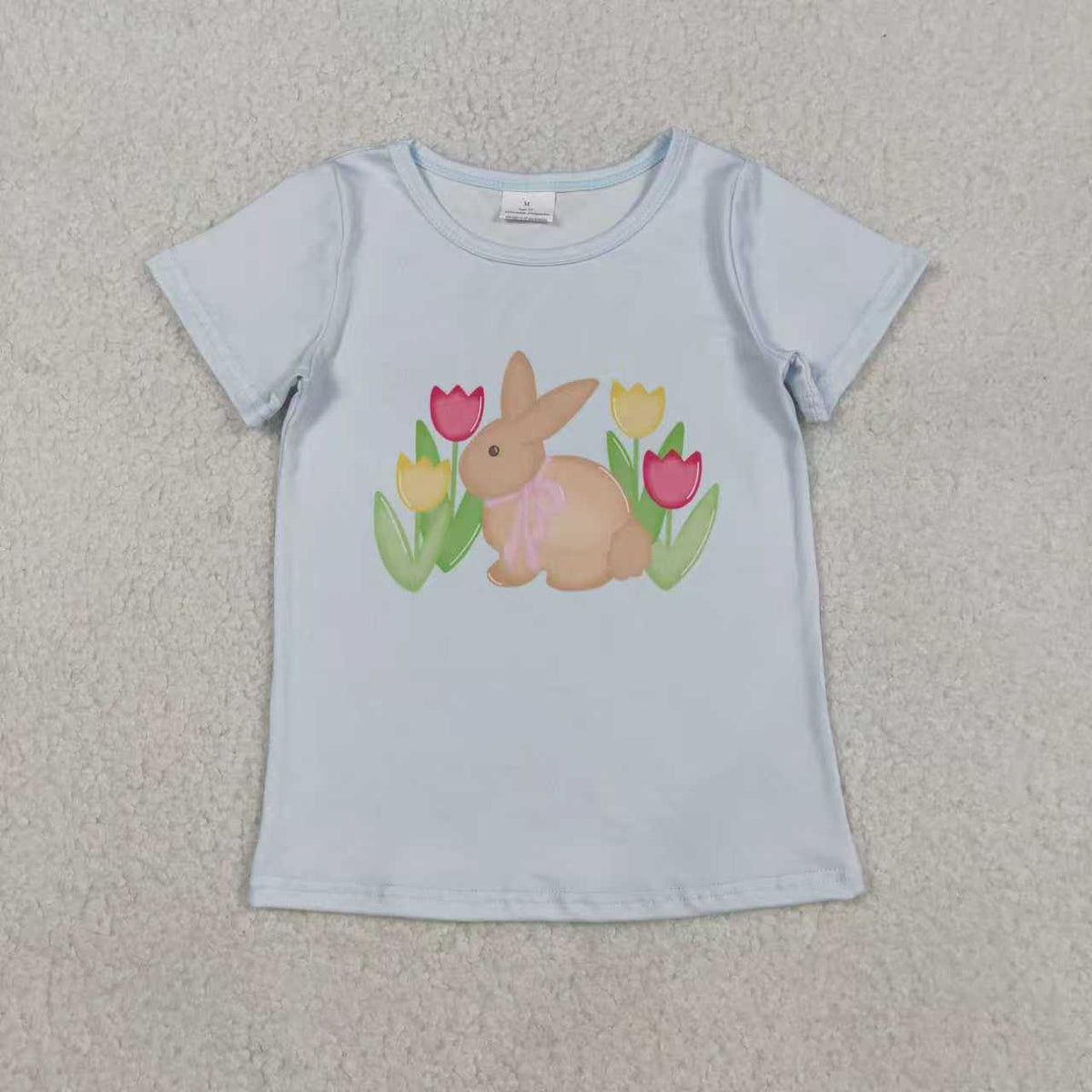 Sibling Baby Girls Short Sleeve Flowers Cross Rabbits Eggs Easter T-shirts Tops