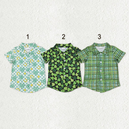 Sibling Baby Boys Short Sleeve Clovers Checked St Patrick Button Shirts Top