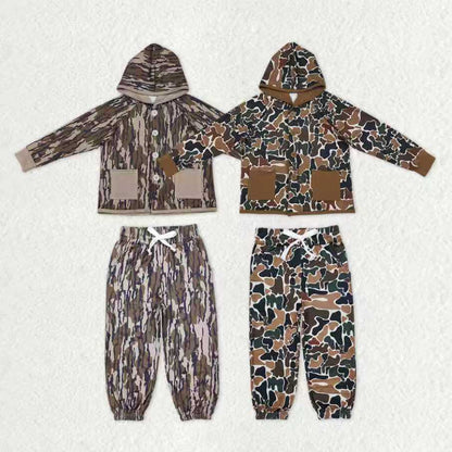 Sibling Baby Boys Southern Camo Button Pockets Hoodies Jogger Pants Hunting Clothes Sets