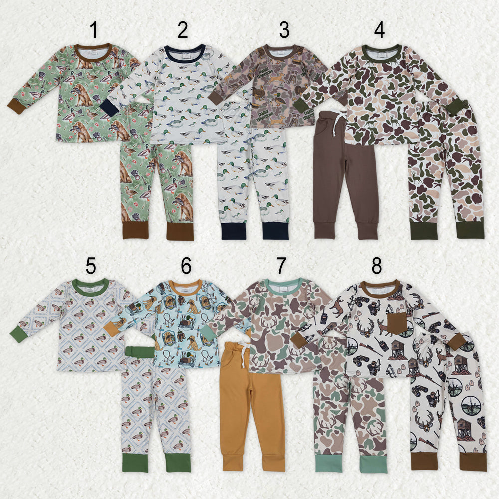 Sibling Baby Boys Southern Camo Ducks Dogs Deer Top Pants Hunting Pajamas Clothes Sets