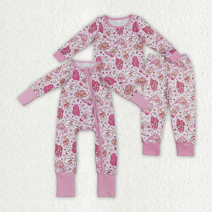 Sibling Baby Girls Pink Hats Boots Top Pants Western Pajamas Set Zipper Rompers