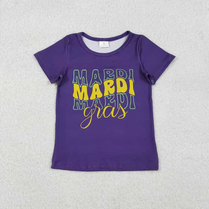 Sibling Baby Girls Purple Short Sleeve Bow Donuts Boots Tassel Mardigras T-shirts Tops