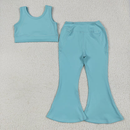 Sibling 3 Colors Baby Girls Yoga Vest Bell Bottom Pants Active Wear Outfits