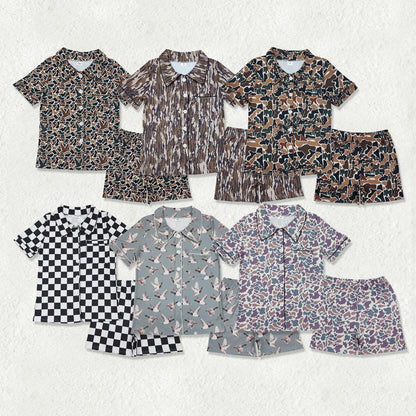 Sibling Adult Women Southern Hunting Ducks Camo Button Pockets Top Shorts Pajamas Set
