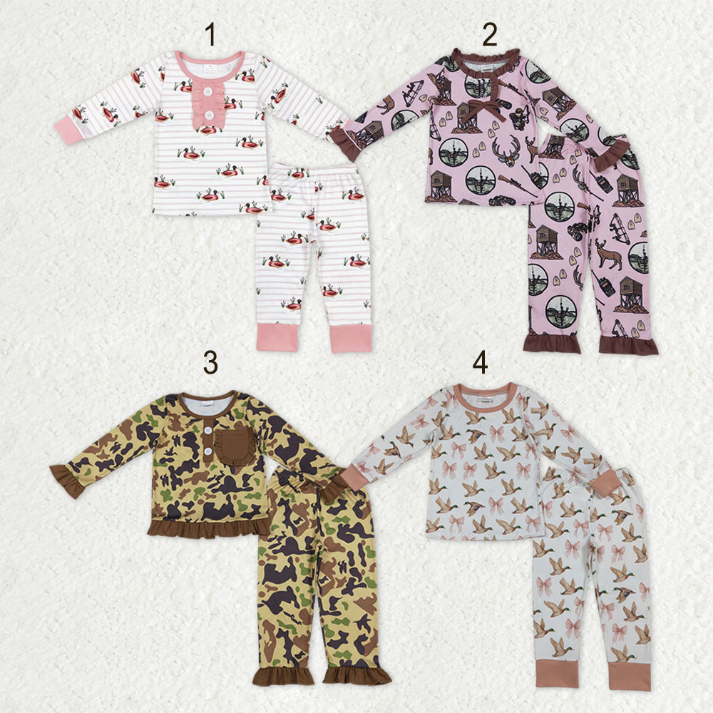 Sibling Baby Girls Hunting Ducks Deer Camo Top Pants Pajamas Sets