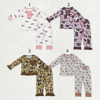 Sibling Baby Girls Hunting Ducks Deer Camo Top Pants Pajamas Sets