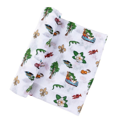 Little Hometown Louisiana Bamboo Swaddle Blanket | 47" x 47" Baby Muslin Receiving Blanket