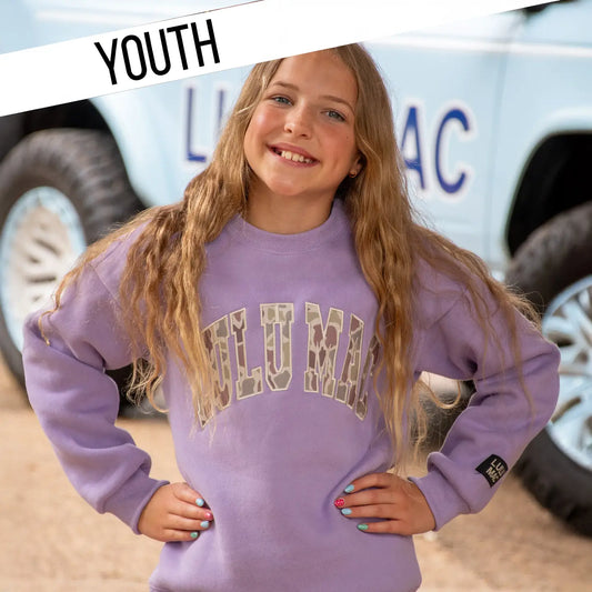 Lulu Mac Youth Lavender Camo Varsity Sweatshirt