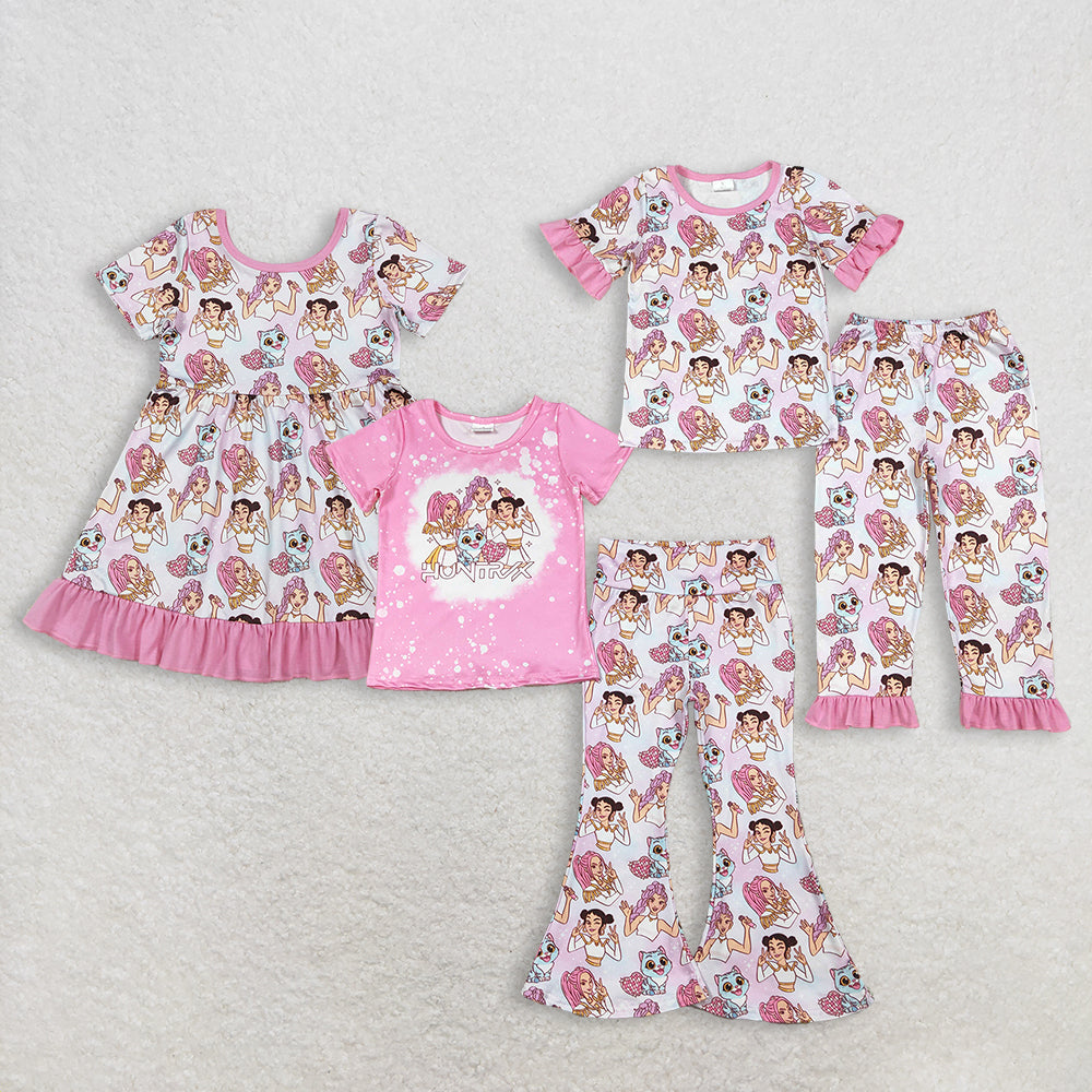 Sibling Baby Girls Cartoon Demon Hunter Top Pants Pajamas Clothes Sets