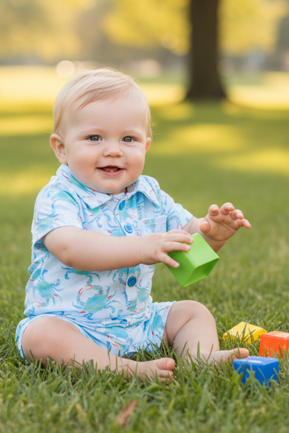 Aqua Crab Polo Romper