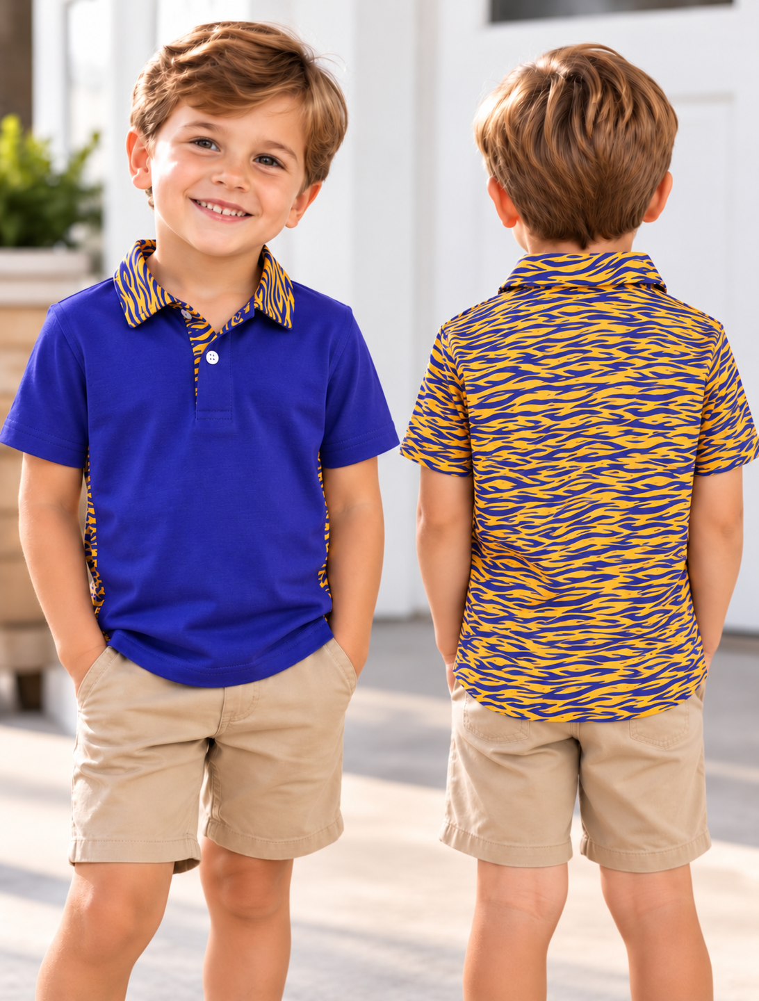 Kids' Polo - Purple and Tiger Stripe